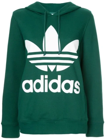 Shop Adidas Originals Trefoil Logo Hoodie In Green