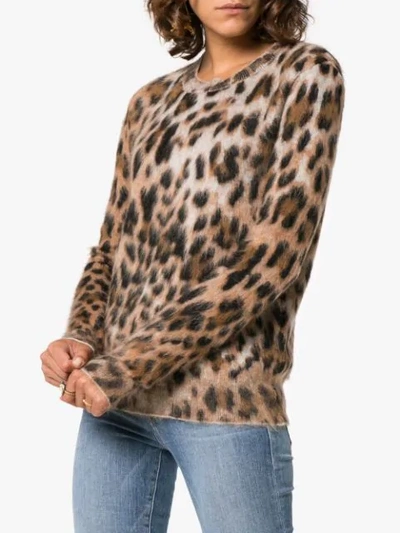 Shop Saint Laurent Leopard Print Mohair Blend Sweater In Brown