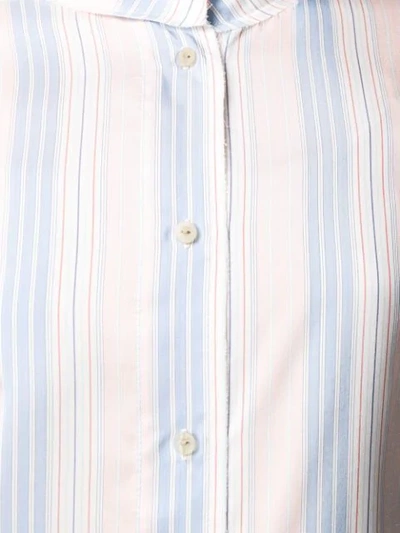 Shop Loewe Striped High Collar Blouse In Pink/light Blue