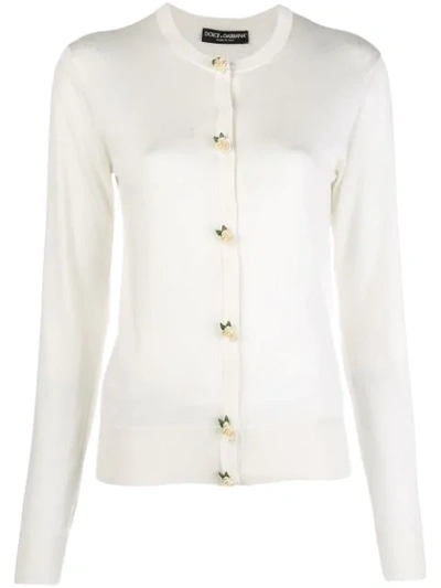 Shop Dolce & Gabbana Rose Button Cardigan In White