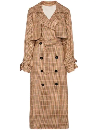 Shop Golden Goose Vela Checked And Belted Trench Coat In Brown