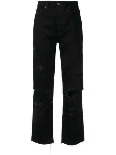 Shop Amiri Thrasher Crop Straight Minimal Jeans In Black