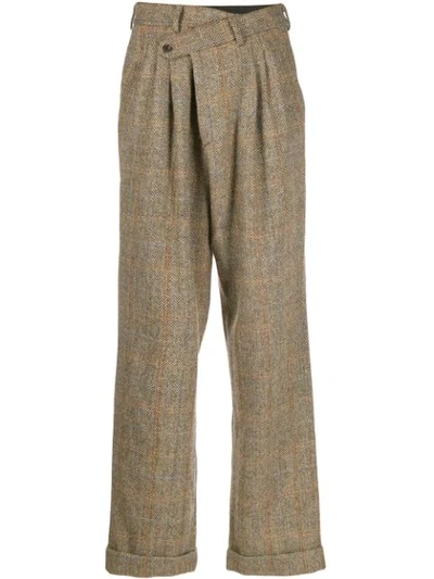 Shop R13 Herringbone Checked Trousers In Brown
