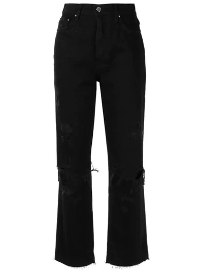 Shop Amiri Distressed Cropped Jeans In Black