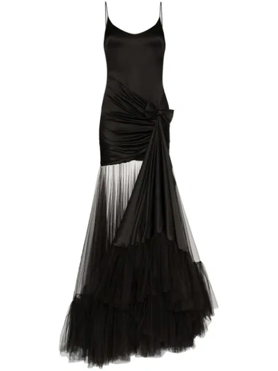 Shop Alessandra Rich Tulle Train Gown In Black