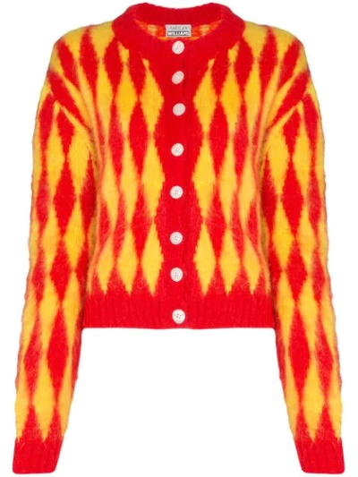 Shop Ashley Williams Rhombus Knit Cardigan In Yellow/red