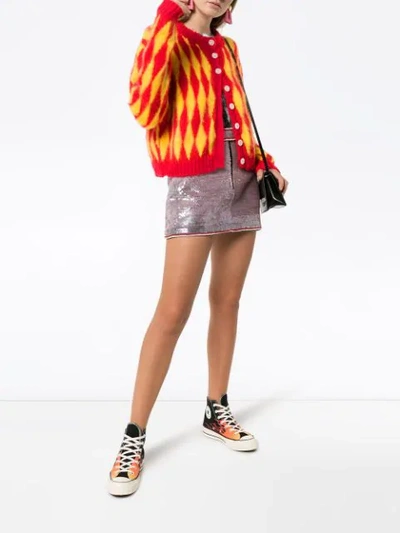 Shop Ashley Williams Rhombus Knit Cardigan In Yellow/red