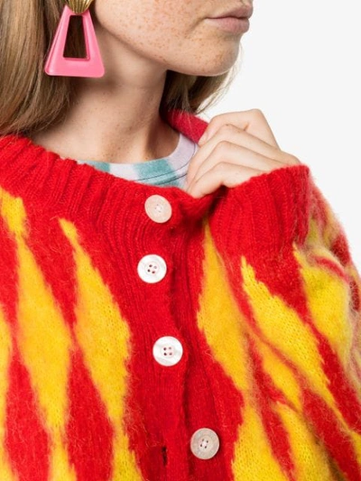 Shop Ashley Williams Rhombus Knit Cardigan In Yellow/red