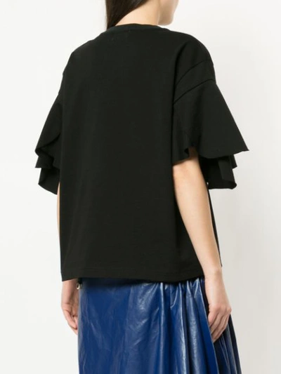 Shop Kolor Embroidered Ruffle Sleeve T In Black