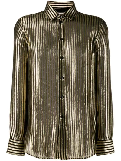 Shop Saint Laurent Metallic Stripes Shirt In Black