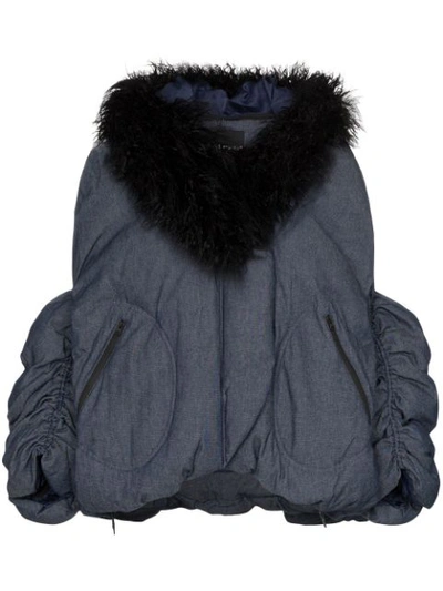 Shop Angel Chen Faux Fur-collared Jacket In Blue