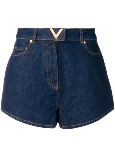 Shop Valentino Denim Shorts In Blue