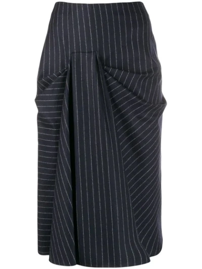 Shop Alexander Mcqueen Ruched Midi Skirt In Blue