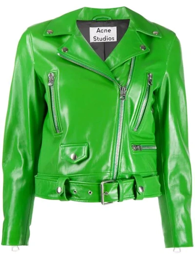 Shop Acne Studios Fitted Biker Jacket In Green