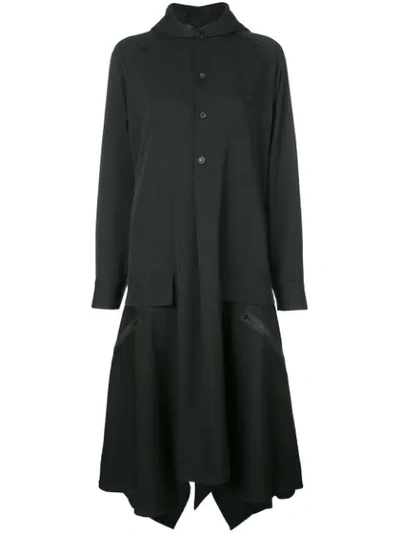 Shop Yohji Yamamoto Hooded Shirt Dress In 1 Black