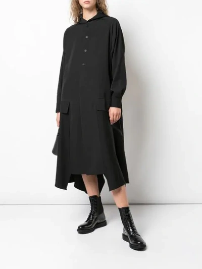 Shop Yohji Yamamoto Hooded Shirt Dress In 1 Black