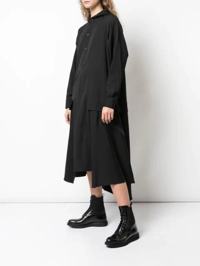 Shop Yohji Yamamoto Hooded Shirt Dress In 1 Black