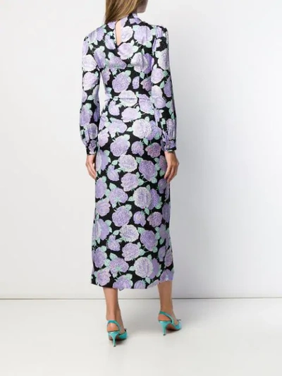 Shop Miu Miu Floral Ruffled Long Dress In F0j2v Nero + Glicine