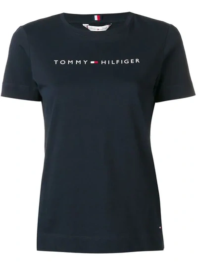 Shop Tommy Hilfiger Logo Crew Neck T-shirt In Blue