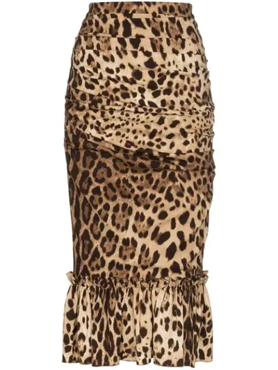 Shop Dolce & Gabbana Leopard Print Pencil Skirt In Brown