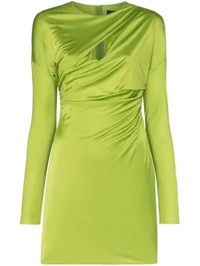 Shop Versace Ruched Slash-front Mini Dress In Green