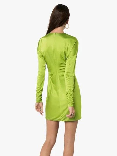 Shop Versace Ruched Slash-front Mini Dress In Green