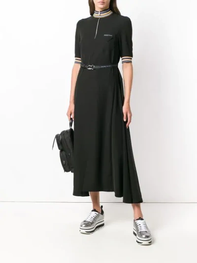 Shop Prada Long Belted Dress In Black