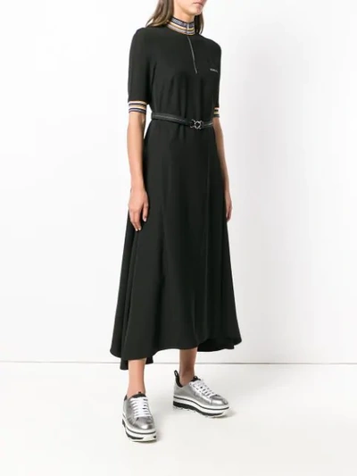 Shop Prada Long Belted Dress In Black