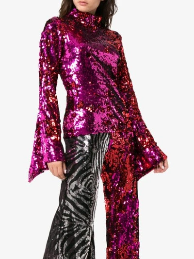 Shop Halpern Sequin Top With Flared Sleeves In Pink