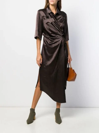 Shop Nanushka Draped Shirt Dress In Brown