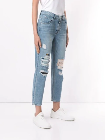 Shop Sjyp Ripped Mom Fit Jeans In Blue