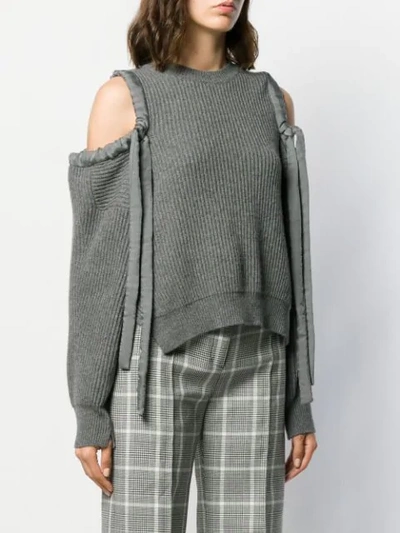 Shop Stella Mccartney Drawstring Cold Shoulder Jumper In Grey