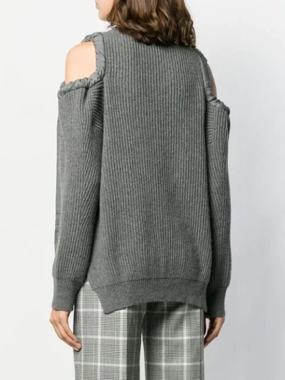 Shop Stella Mccartney Drawstring Cold Shoulder Jumper In Grey