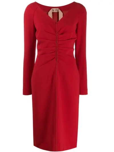 Shop N°21 Gathered Front Midi Dress In Red