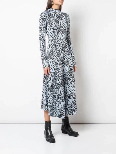 Shop Proenza Schouler Zebra Jacquard Long Sleeve Dress In Blue