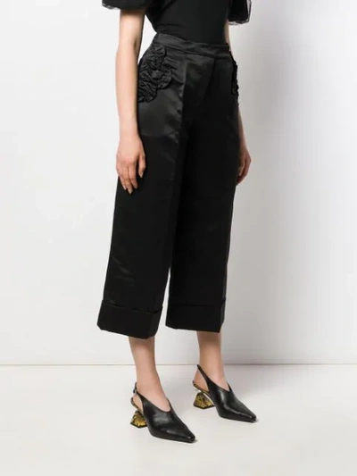 Shop Simone Rocha Ruffled Patch Wide-legged Cropped Trousers In Black