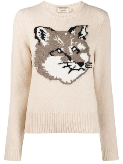 Shop Maison Kitsuné Fox Knitted Jumper In Ecru