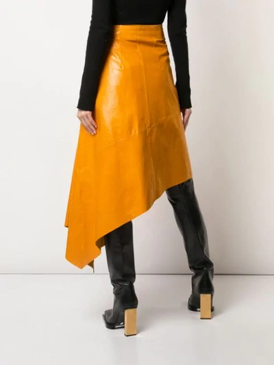 Shop Proenza Schouler Asymmetrical Shiny Leather Mid Skirt In Orange