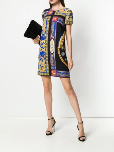 Shop Versace The Lovers Print Shift Dress In Black