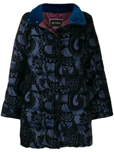 Shop Etro Baroque Velvet Puffer Jacket In Blue