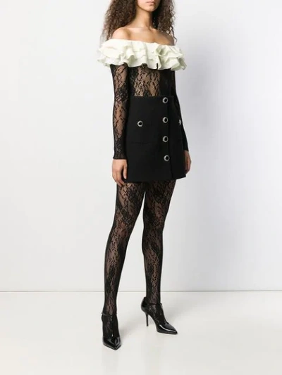 Shop Alessandra Rich Ruffled Lace Bodysuit In Black