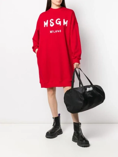 Shop Msgm Logo Print Sweater Dress In Red