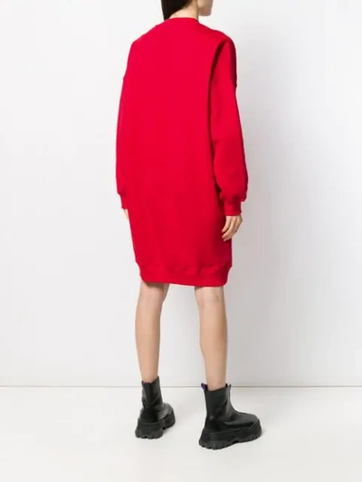 Shop Msgm Logo Print Sweater Dress In Red