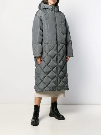 Shop Prada Oversized Quilted Coat In Grey