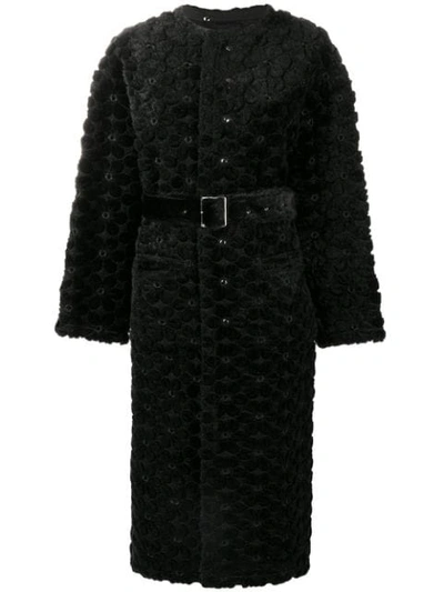 Shop Comme Des Garçons Faux Fur Floral Embroidered Long Coat In Black