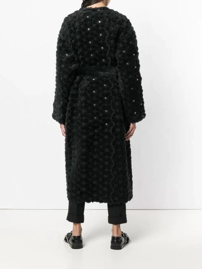 Shop Comme Des Garçons Faux Fur Floral Embroidered Long Coat In Black