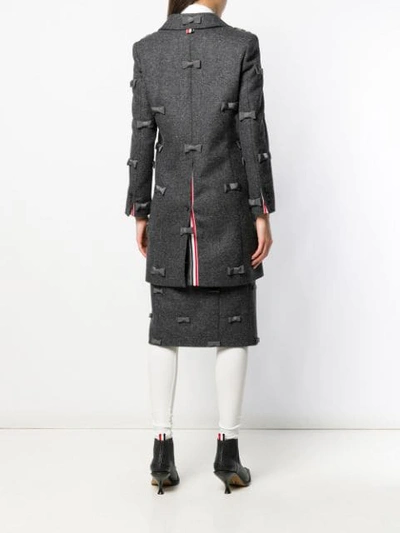 Shop Thom Browne Bow Embroidery Bal Collar Overcoat In Grey