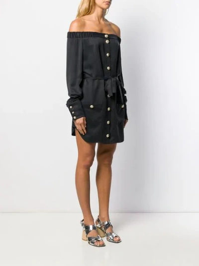 Shop Balmain Off-the-shoulder Dress In Black