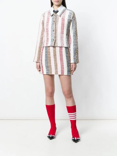 Shop Thom Browne Notched Hem Mini Skirt In Stripe Eyelash Tweed In Multicolour