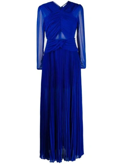 Shop Self-portrait Pleated Maxi Dress In Blue